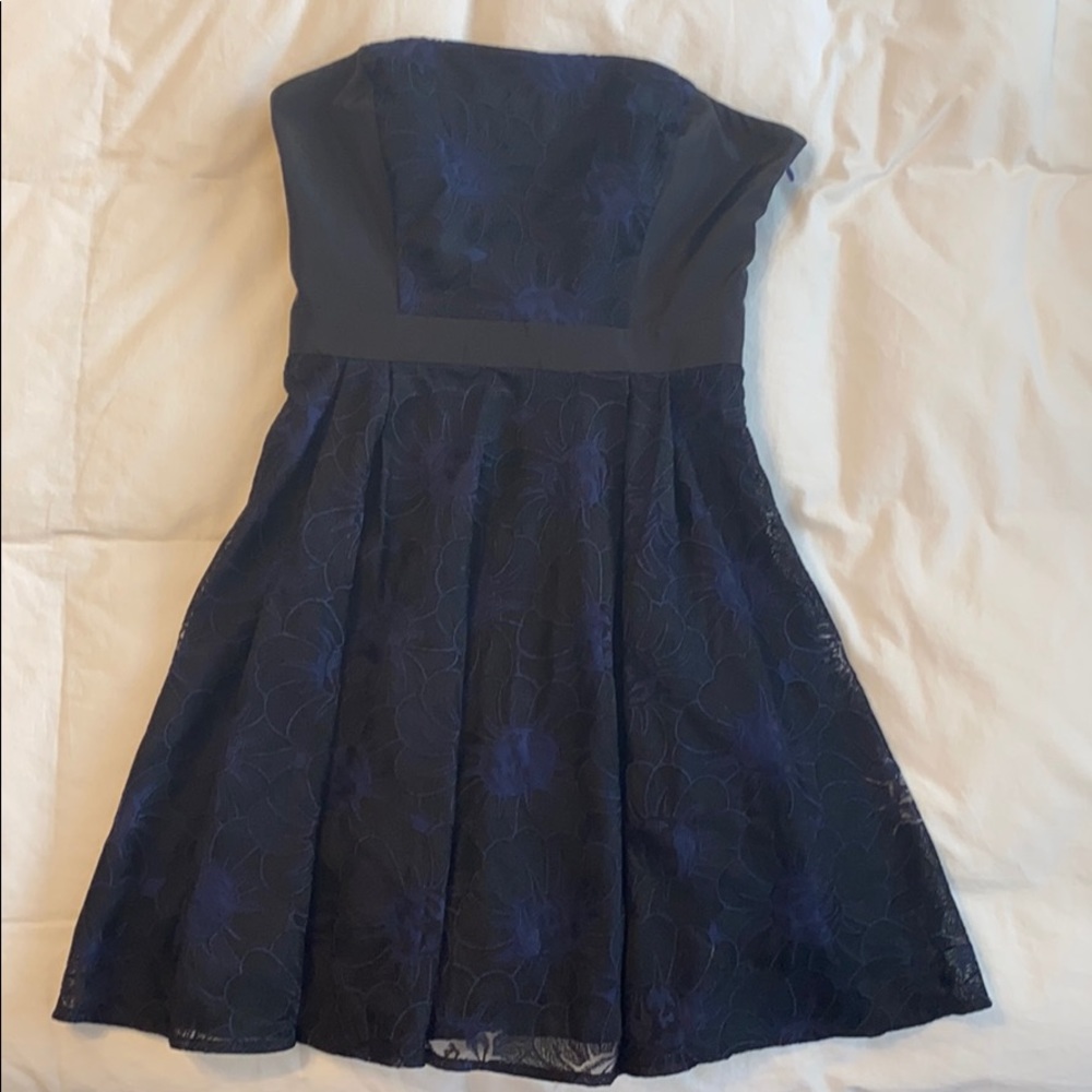 Bebe Black and Blue Strapless Cocktail Dress